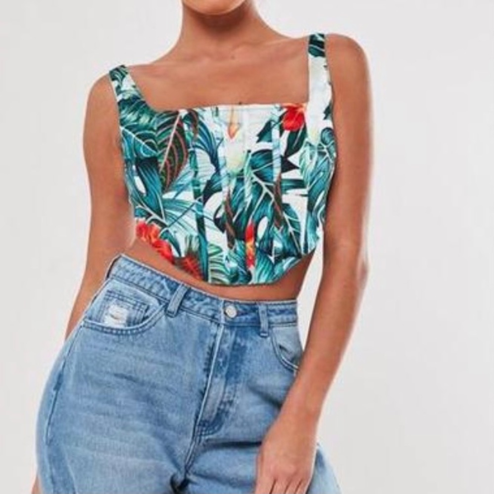 Missguided Satin Tropical Crop Top